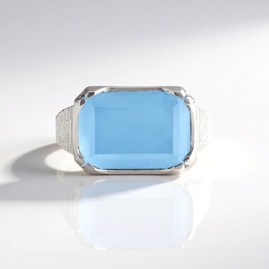 Pierścionek ze srebra rodowanego - Chalcedon Aqua
