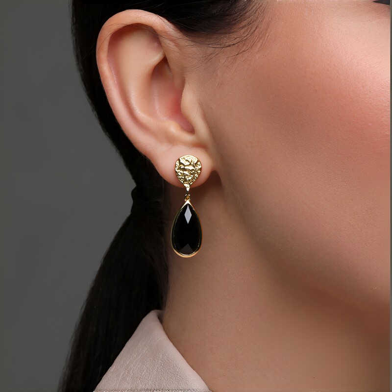 Zilveren oorbellen met zwarte onyxen