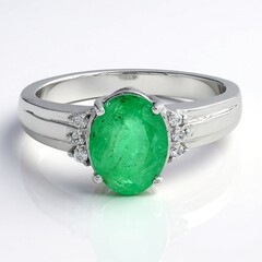 Anello placcato in platino con Smeraldo Bahia