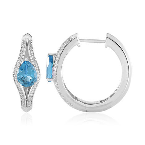 Zilveren oorbellen met Zwitsers-blauwe topaasstenen (de Melo)