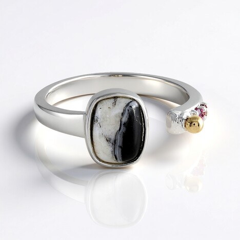 Anello in argento con Dolomite White Buffalo (Granulieren)