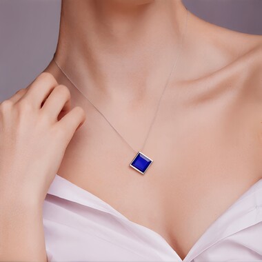 Zawieszka ze srebra platynowanego - Chalcedon niebieski (MONOSONO COLLECTION)