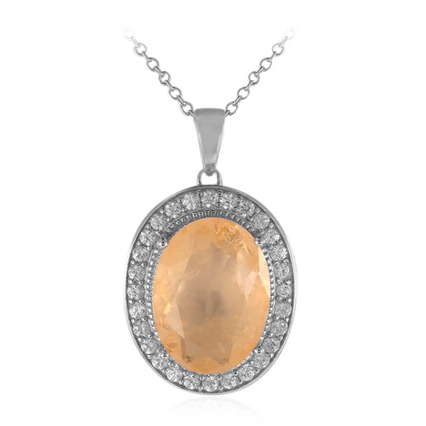 Pfirsichfarbener Pastell-Quarz-Silberhalskette