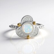 Anillo en plata con Ópalo de Welo (Granulieren)
