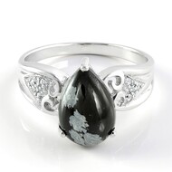 Anello in argento con Ossidiana Fiocco di Neve