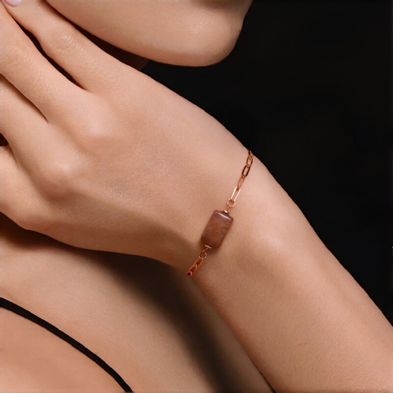 Strawberry Quartz Silver Bracelet (Joias do Paraíso)