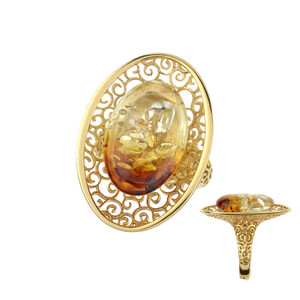 Bague en argent et Ambre de la Baltique Lever du soleil (dagen)