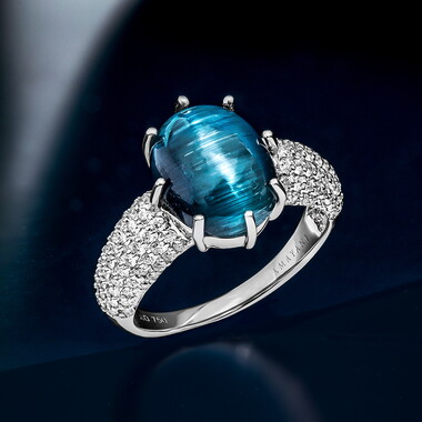 Indigolith-Katzenauge-Goldring (AMAYANI)