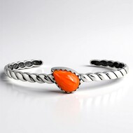 Orange Spiny Oyster Shell Silver Bangle (Desert Chic)