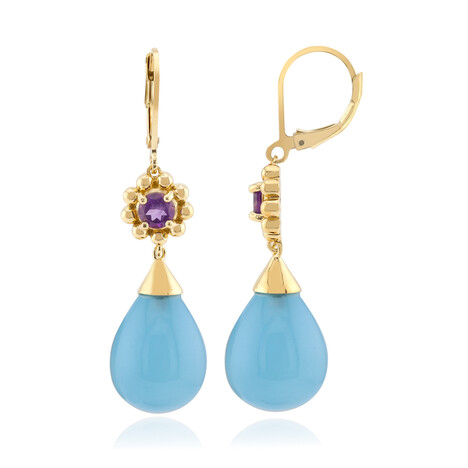 Aqua Chalcedony Silver Earrings