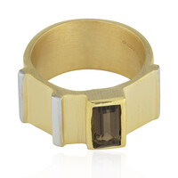 Anello placcato in oro con Quarzo Fumè