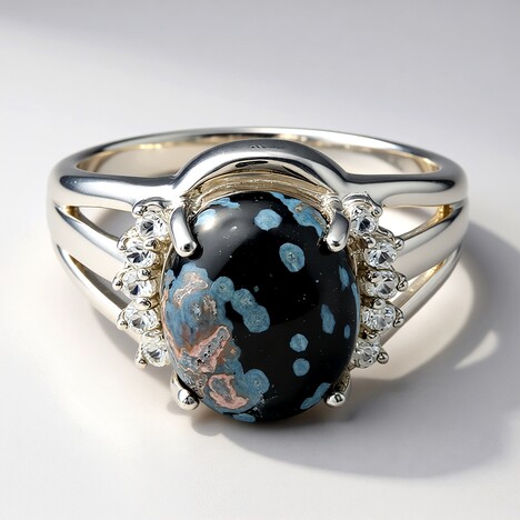 Anello in argento con Ossidiana Fiocco di Neve