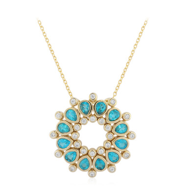Neonblauer Apatit-Silbercollier (de Melo)