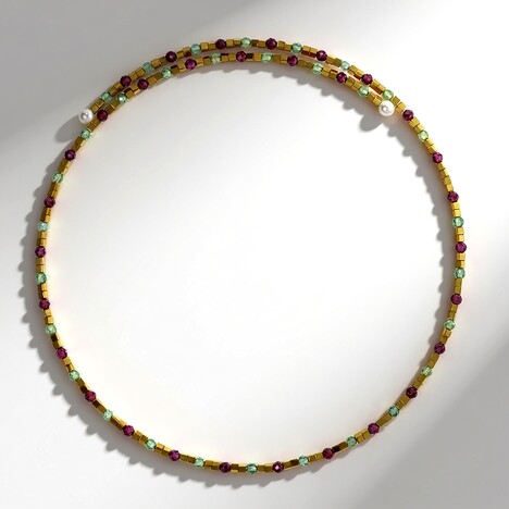 Collana rigida in acciaio con Granato Mozambico (Riya)