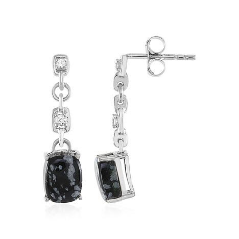 Snowflake Obsidian Silver Earrings