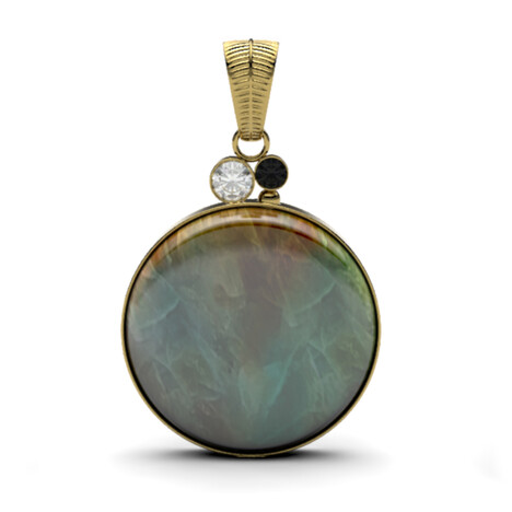 Pendentif en argent et Bois pétrifié opalisé (Bali Barong)