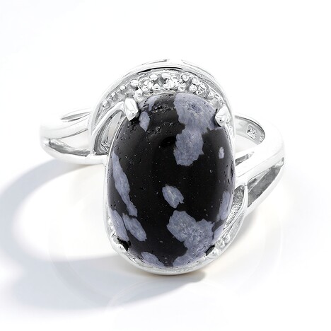 Anello in argento con Ossidiana Fiocco di Neve