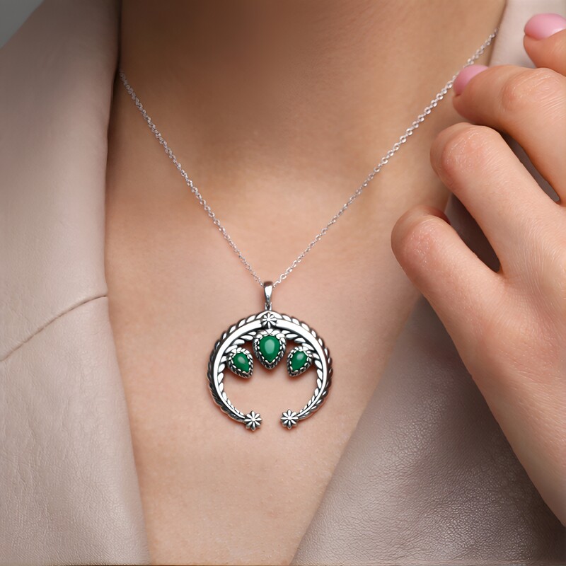 Pendentif en argent et Turquoise verte (Desert Chic)