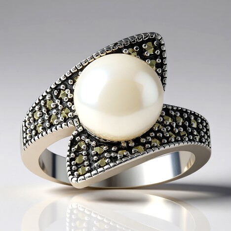 Bague en argent et Perle blanche de culture d'eau douce (Annette classic)