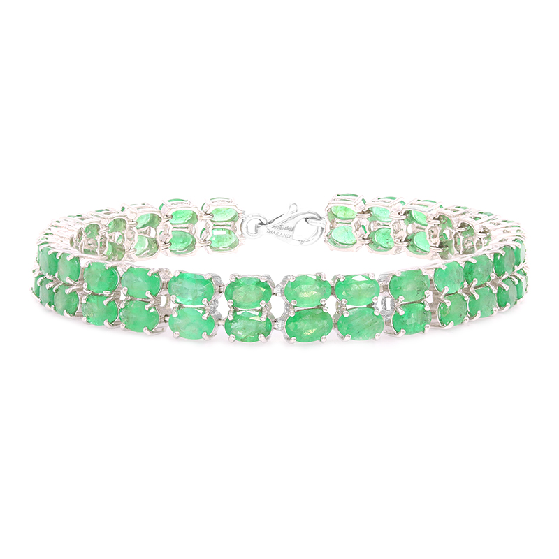 Sophisticated Zambian Emerald 925 Silver Bracelet, 22.2ct