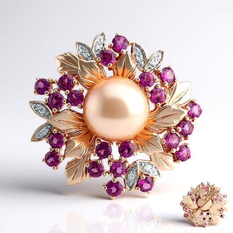 Broche en argent et Perle Ming de couleur pourpre (TPC)