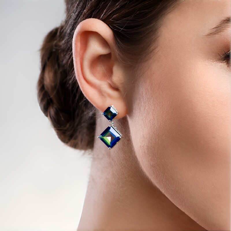 Mystic Blue Quartz Silver Earrings