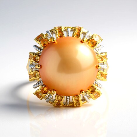 Anello in argento con Perla Mabé Dorata (Gems en Vogue)