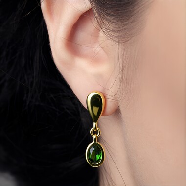 Russian Diopside Silver Earrings