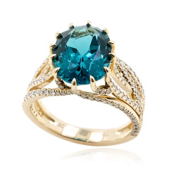 Bague en or et Apatite bleu caraïbe (de Melo)