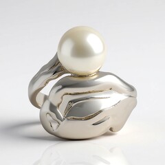 Anello in argento con Perla d'Acqua Dolce Bianca