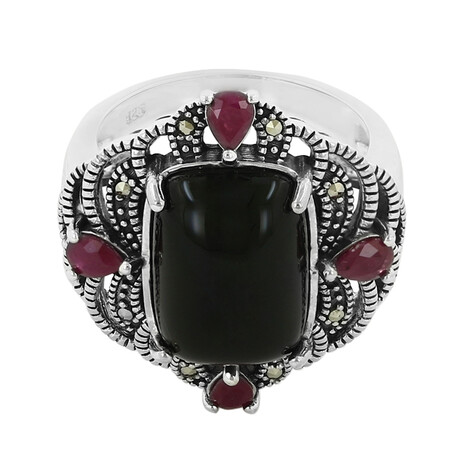 Zilveren ring met een zwarte agaat