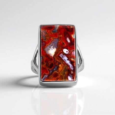 Anello in argento con Legno di Palma Pietrificato (Bali Barong)