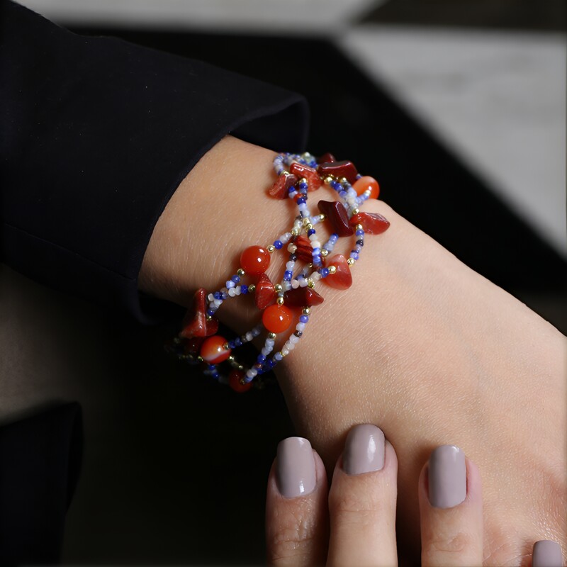 Brazalete en plata con Ágata roja Lace (Riya)