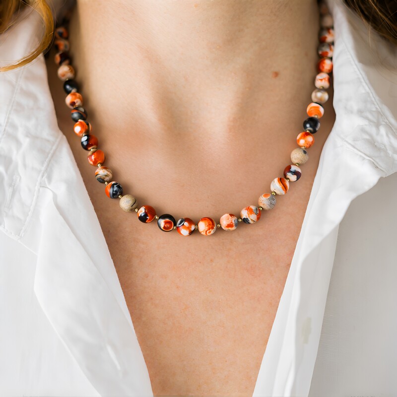 Mongolischer Achat-Silberhalskette