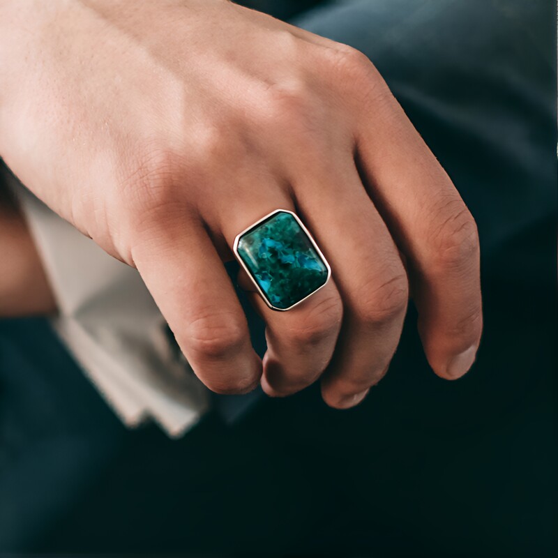 Anello da uomo in argento con Crisocolla