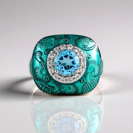 Anello in argento con Topazio Blu Svizzero (Adela Silber)