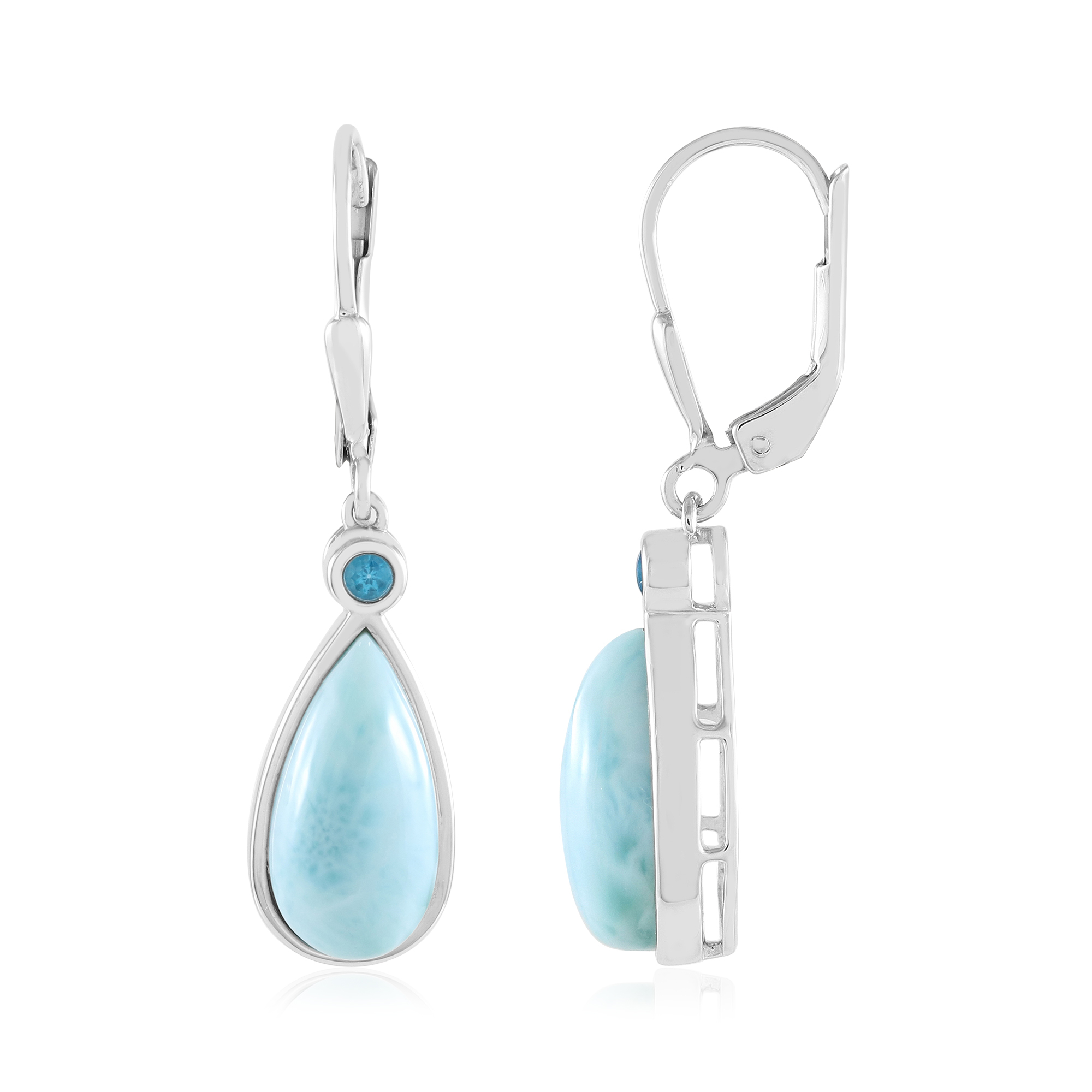 Boucles D'oreilles Pendantes Larimar Turquoise - Argenté - République Dominicaine - Occasion