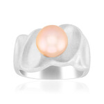 Pfirsichfarbene Ming-Perlen-Silberring (TPC)