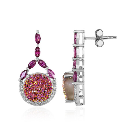 Pinkfarbener Glitzer-Achat-Silberohrringe