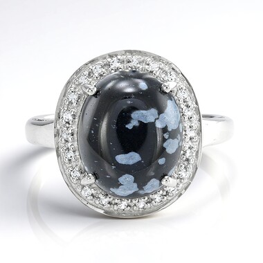 Anello in argento con Ossidiana Fiocco di Neve