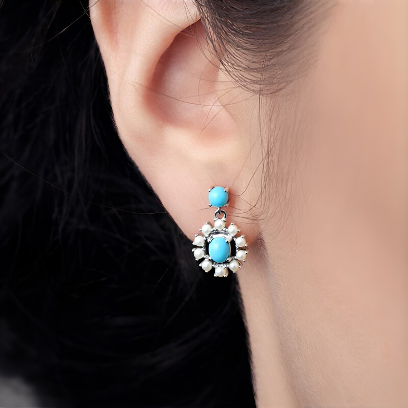 Pendientes en plata con Turquesa bella durmiente