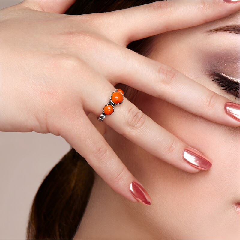 Orange Stachelauster-Silberring (Desert Chic)