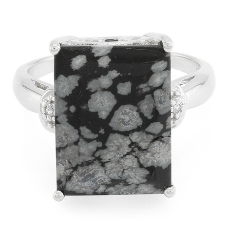 Bague en argent et Obsidienne Flocon-de-Neige