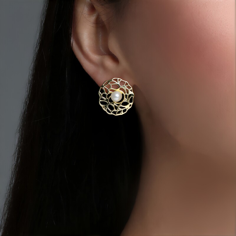 Pendientes en oro con Perla blanca Freshwater (Ornaments by de Melo)