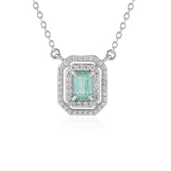 Zilveren halsketting met een Paraiba kleurige smaragd