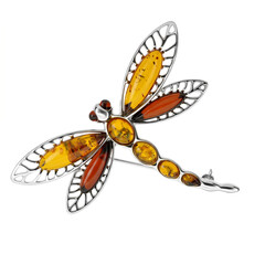 Broche en argent et Ambre baltique couleur cognac