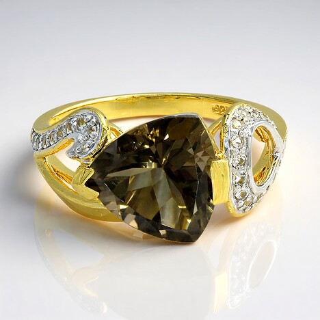 Anello placcato in oro con Quarzo Fumè