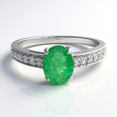 Anello placcato in platino con Smeraldo Bahia