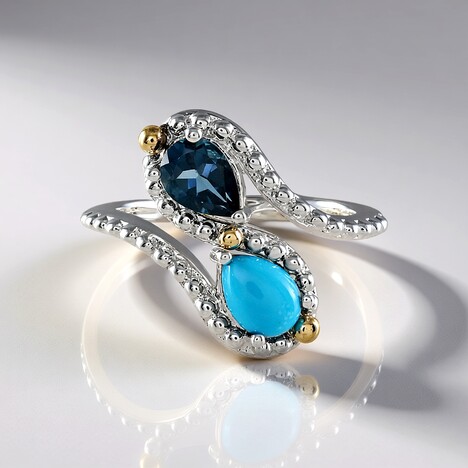 Anello in argento con Topazio Blu Londra (Granulieren)