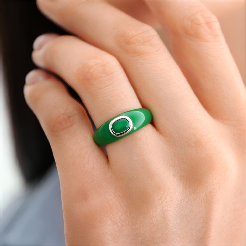 Bague en argent et Onyx vert